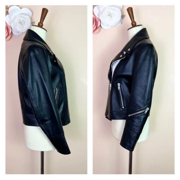 New! YIGAL AZROUEL Paneled Color Block Leather Moto Jacket in Black and White - Picture 11 of 13